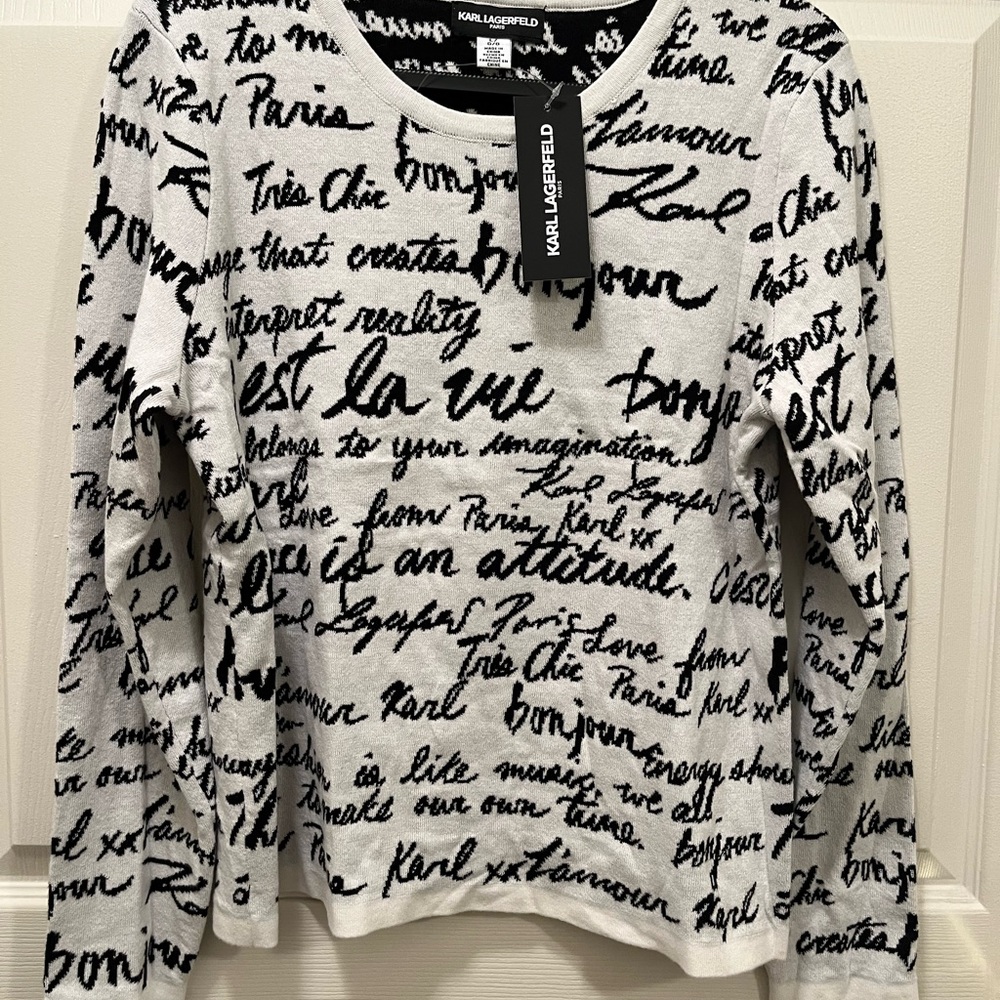 NWT Karl Lagerfeld Black and White Graphic Long Sleeve. Bust size 40 inches.